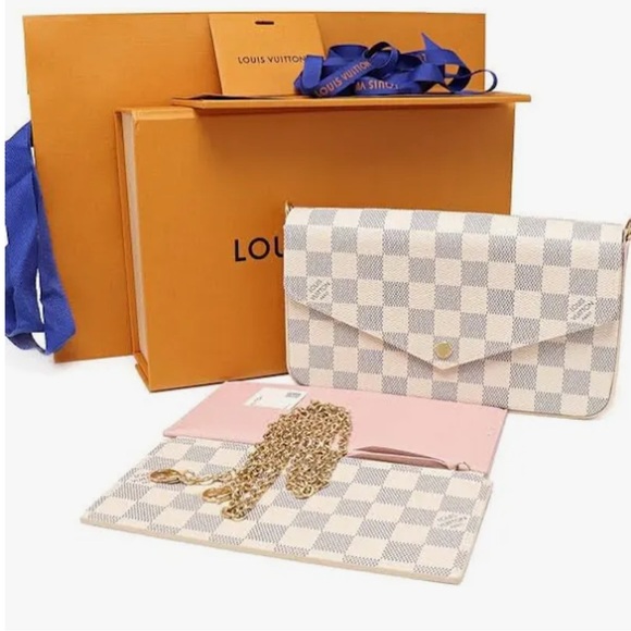 Louis Vuitton Pink and Gray Checkered Clutch 3 Piece with chain - Picture 1 of 7